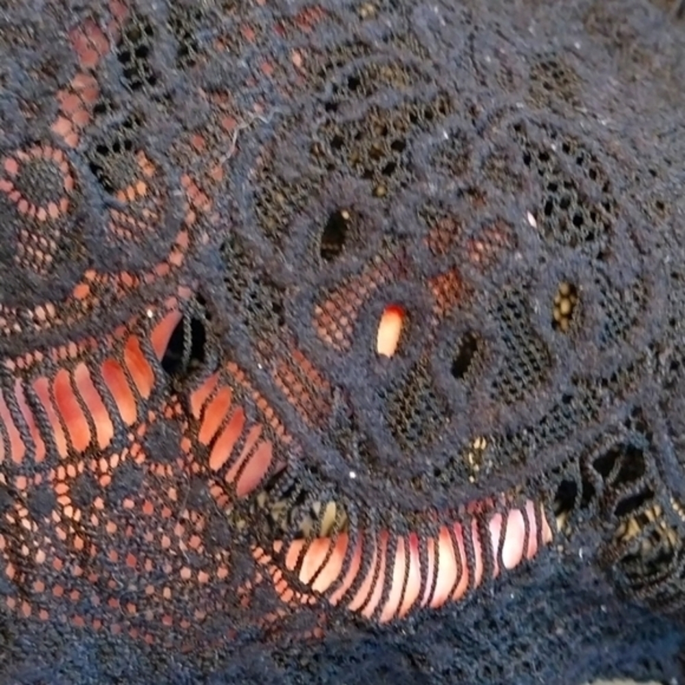 Worthington Women's Vintage Black Lace Sheer Short Sleeve Top Size Medium Nylon - Picture 7 of 8